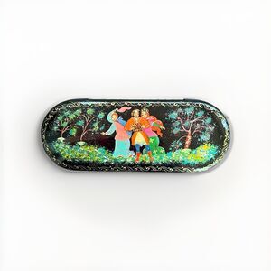 Eyeglass Case Russian Hand Painted Lacquer Box Hard Case Dancing Scene Art